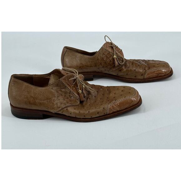 Fennix Dress Shoes Mens 11.5 Tan Ostrich Textured Alligator Leather Luxury Italy - Picture 4 of 11